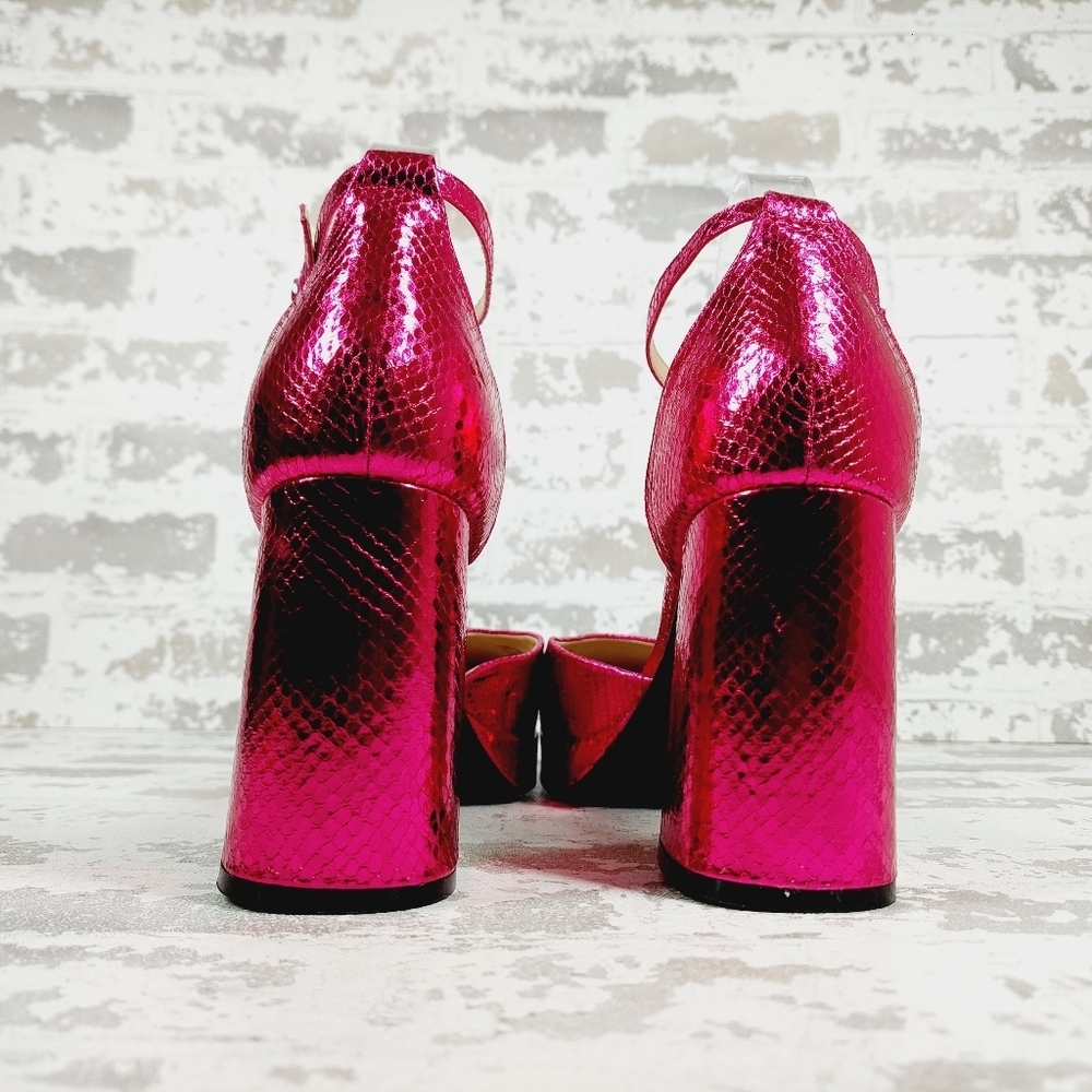 NEW BP BE PROUD Fynn Pink Metallic Ankle Strap Platform Heeled Sandals K297 - Picture 6 of 12